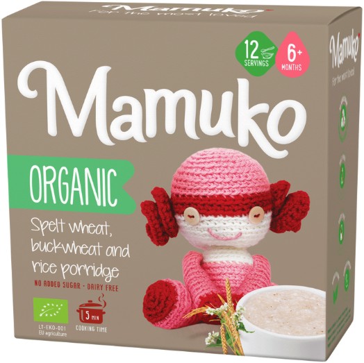 Био безмлечна каша с елда, ориз и спелта Mamuko - 240 g, за 6+ месеца - продукт