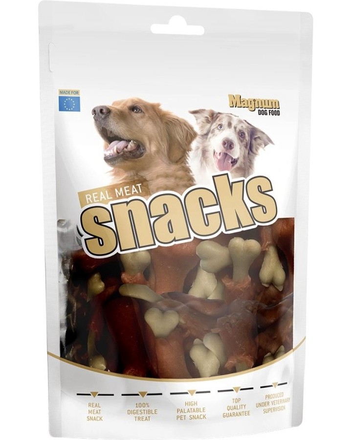 Лакомства за кучета Magnum Real Meat Snacks Лакомства за кучета Magnum Real Meat Snacks - 250 g, с пилешко - храна