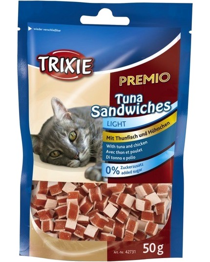 Лакомства за котки Trixie Premio Tuna Sandwiches Лакомства за котки Trixie Premio Tuna Sandwiches - 50 g, с риба и пилешко - храна