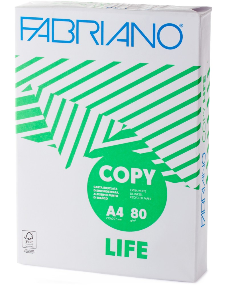 Рециклирана копирна хартия A4 Fabriano Copy Life Рециклирана копирна хартия A4 Fabriano Copy Life - 80 g/m<sup>2</sup> и белота 163 - копирна хартия