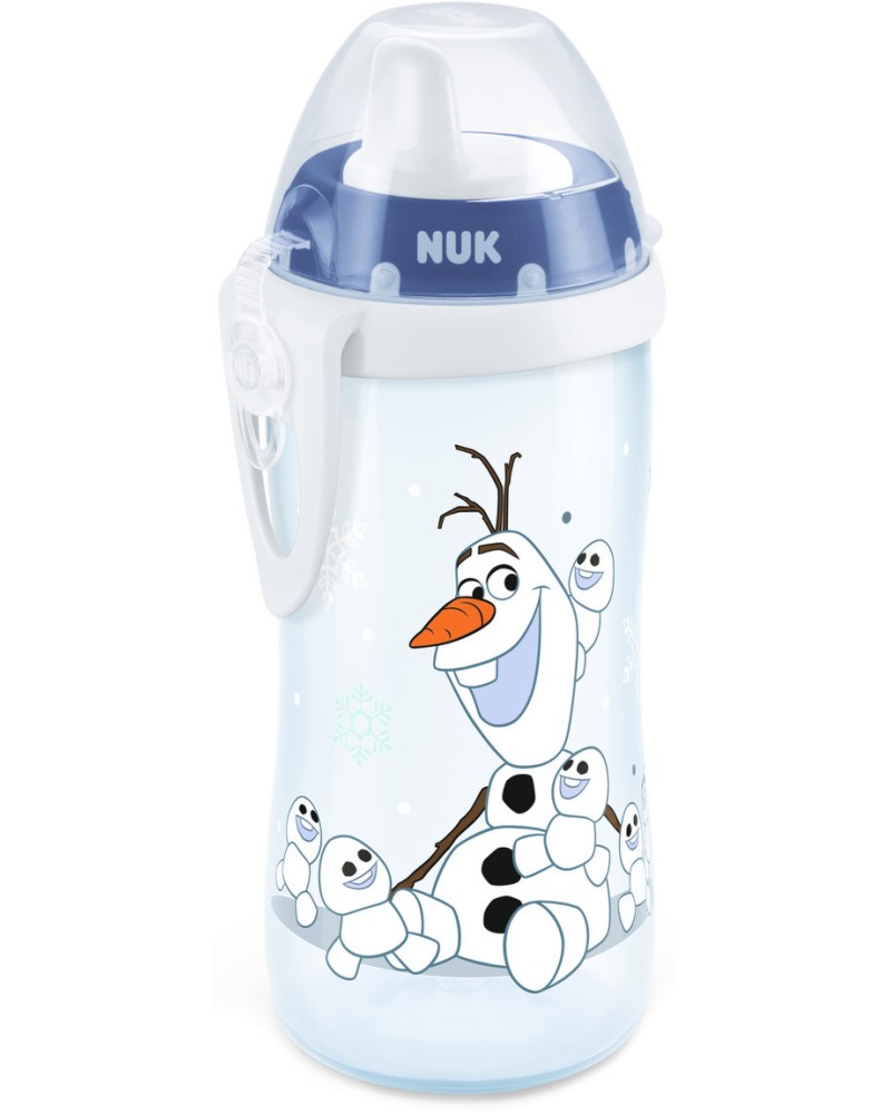 Неразливащо се преходно шише NUK First Choice - 300 ml, с твърд накрайник, на тема Замръзналото кралство, 12+ м - чаша