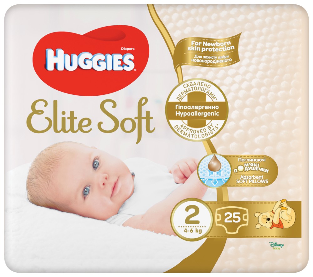 Пелени Huggies Elite Soft 2 - 24 и 66 броя, за бебета 4-6 kg - продукт
