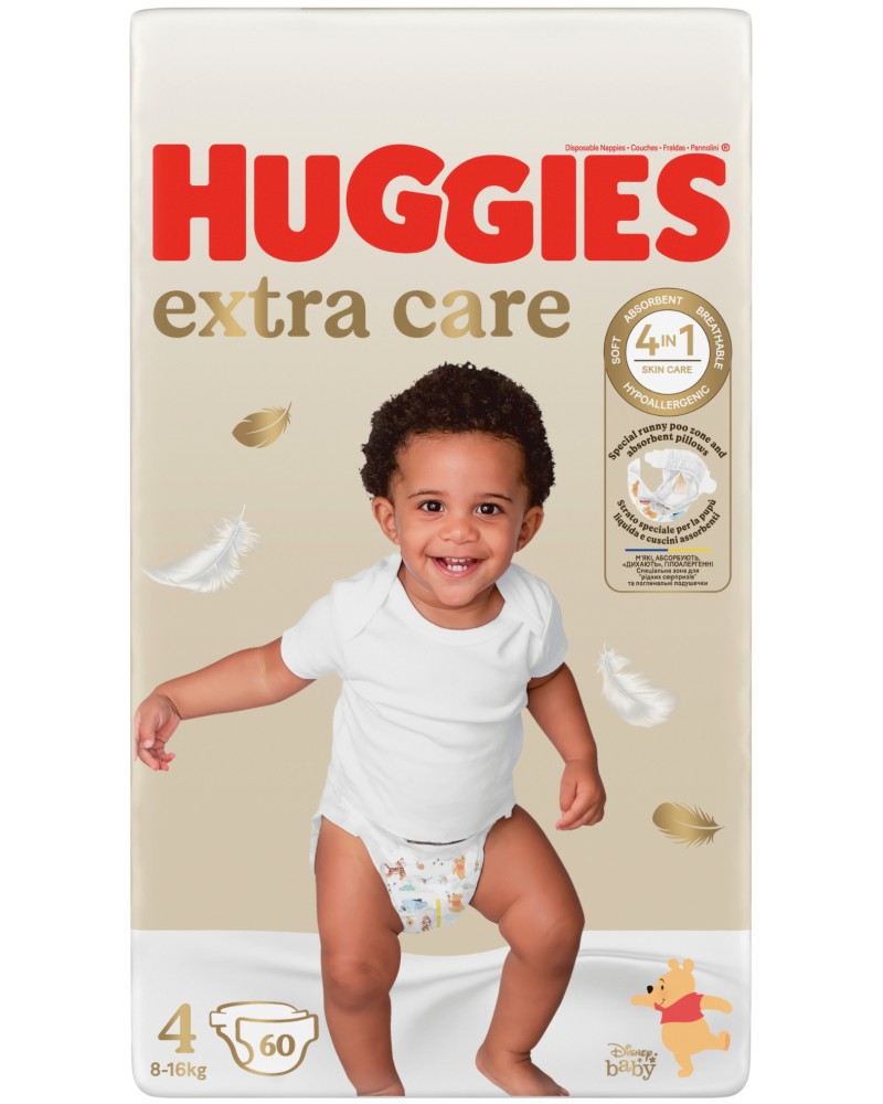 Пелени Huggies Elite Soft 4 - 19 и 60 броя, за бебета 8-14 kg, на тема Мечо Пух - продукт