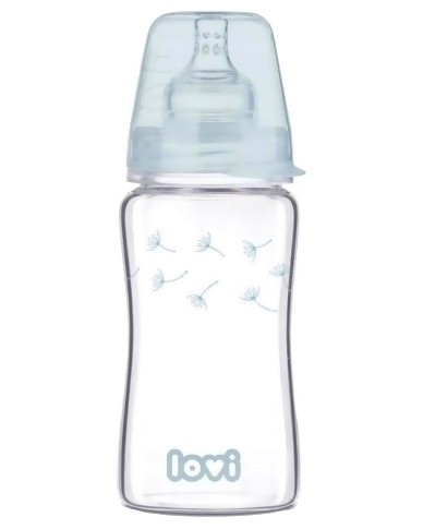 Стъклено бебешко шише Lovi - 250 ml, от серията Botanic, 3+ м - шише