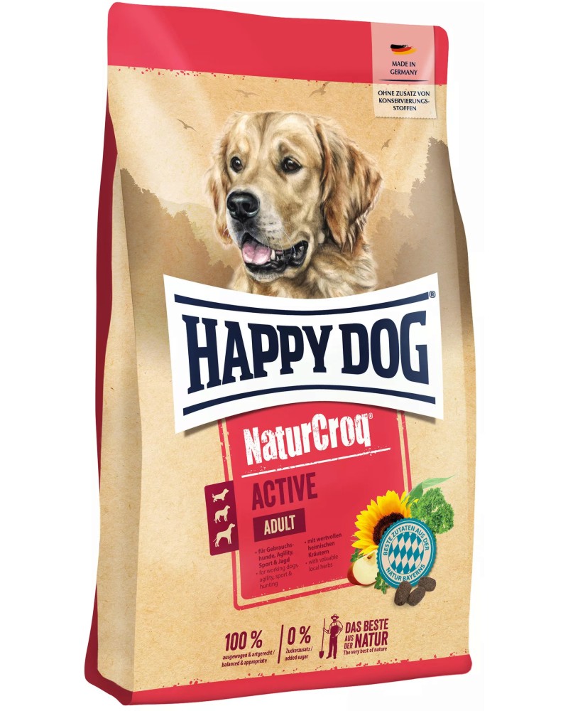 Суха храна за кучета Happy Dog Active Adult Суха храна за кучета Happy Dog Active Adult - 15 kg, от серията NaturCroq, в зряла възраст - храна