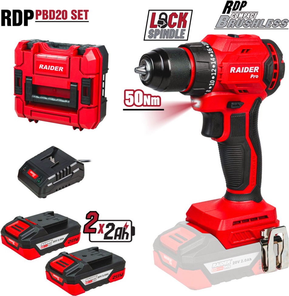 ������������ ��������� 20V Raider RDP-PBD20 - � 2 �������, ������� � ����� �� ������� Pro - 