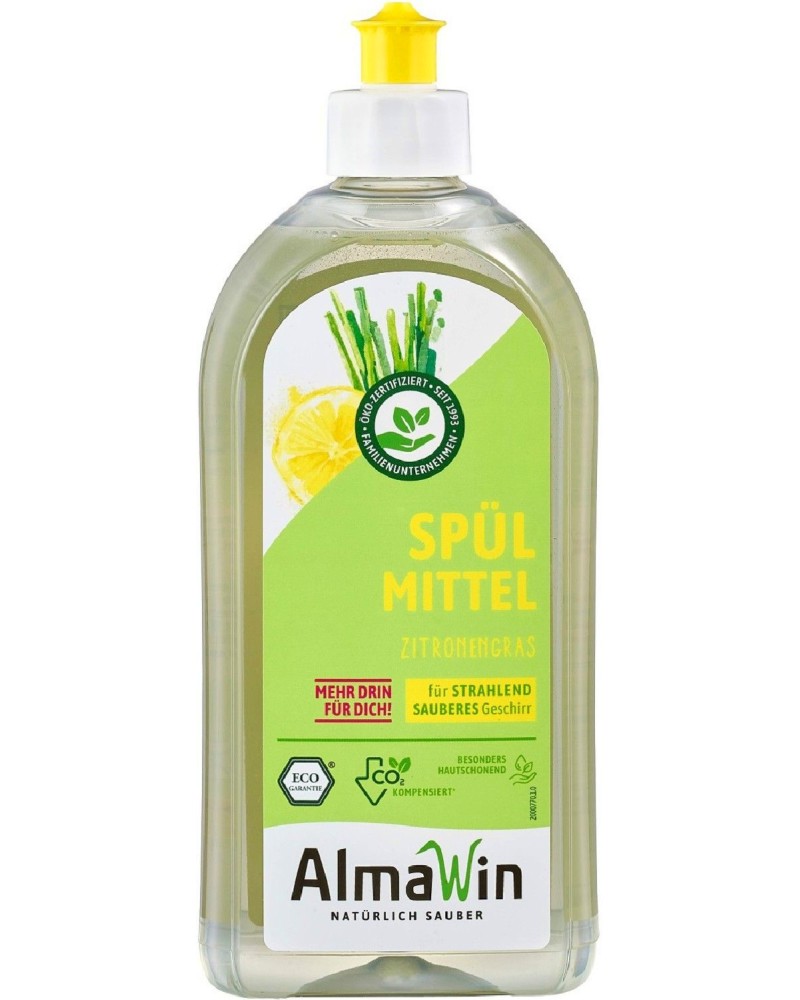 Препарат за съдове AlmaWin Препарат за съдове AlmaWin - 0.5 и 5 l, с аромат на лимонена трева - препарат за съдове