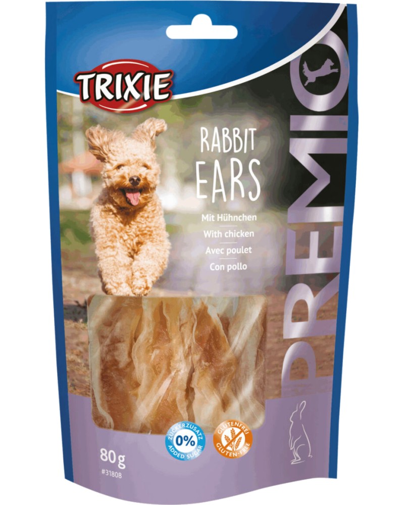Лакомства за кучета Trixie Rabbit Ears Лакомства за кучета Trixie Rabbit Ears - 80 g, със заешко и пилешко, от серията Premio - храна