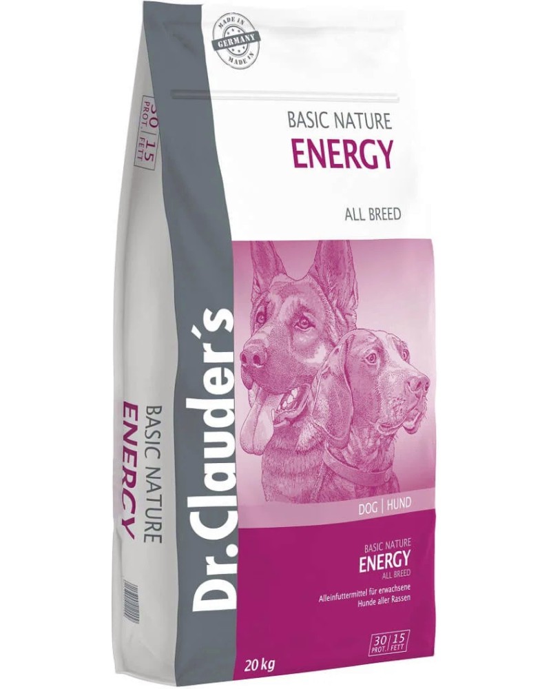 Суха храна за кучета с повишени енергийни нужди Dr.Clauder's Basic Nature Energy Суха храна за кучета с повишени енергийни нужди Dr.Clauder's Basic Nature Energy - 20 kg, за всички породи, в зряла възраст - храна