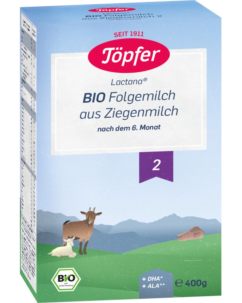 Адаптирано био преходно козе мляко Topfer Lactana Bio Goat Milk 2 - 400 g, за 6+ месеца - продукт