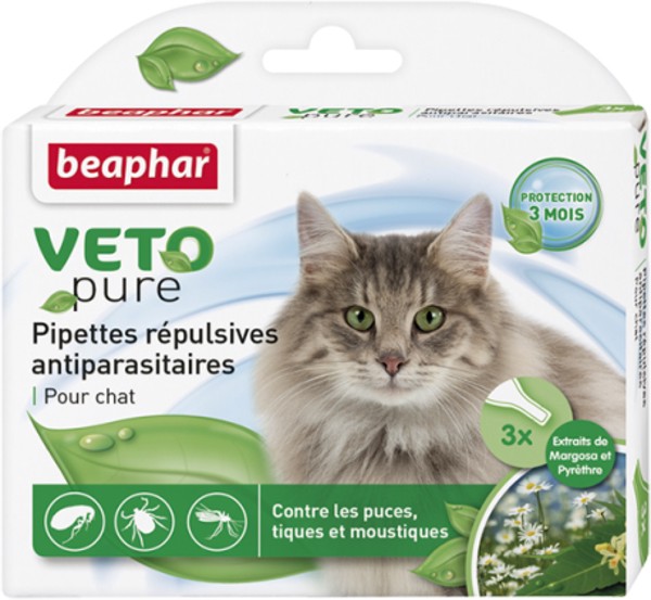 Beaphar Veto Pure Bio Spot On Cat - Репелентни капки за котки - опаковка от 3 пипети x 0.8 ml - продукт