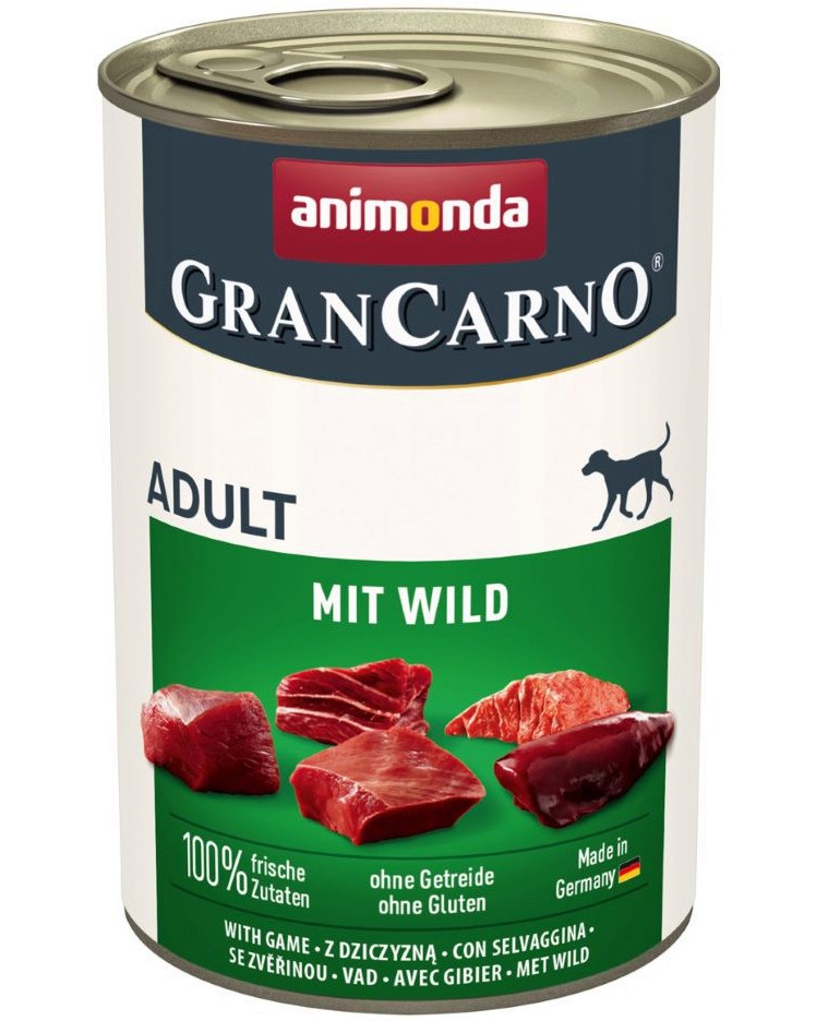 Консерва за кучета GranCarno Adult Консерва за кучета GranCarno Adult - 400 и 800 g, с дивечово, от 1 до 6 години - храна