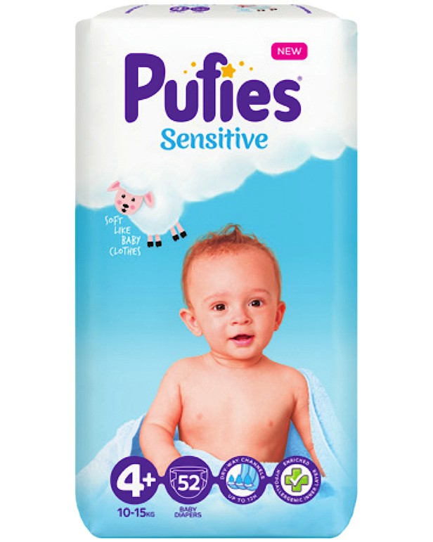 Пелени Pufies Sensitive 4+ Maxi Plus - 52 броя, за бебета 10-15 kg - продукт