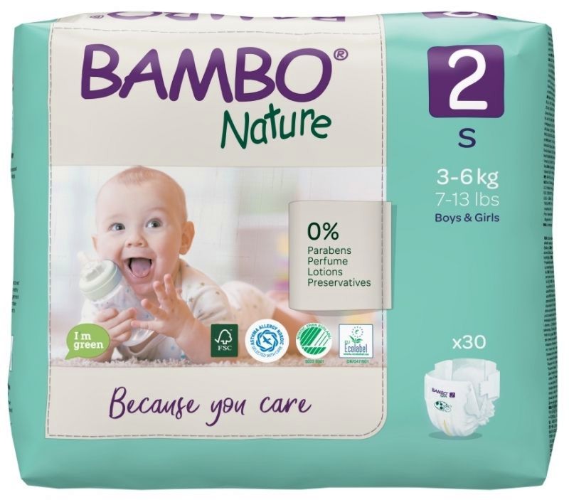 Еко пелени Bambo Nature 2 S - 30 броя, за бебета 3-6 kg - продукт