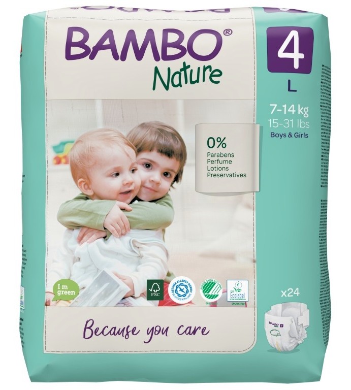Еко пелени Bambo Nature 4 L - 24 и 48 броя, за бебета 7-14 kg - продукт
