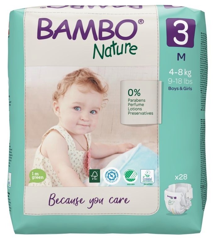 Еко пелени Bambo Nature 3 M - 28 и 52 броя, за бебета 4-8 kg - продукт