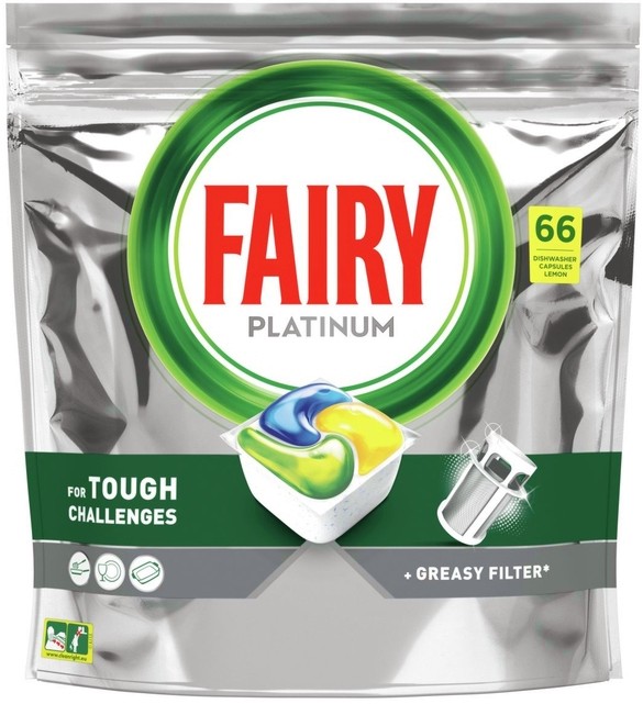 Таблетки за съдомиялна Fairy Platinum Таблетки за съдомиялна Fairy Platinum - 45 ÷ 113 броя, с аромат на лимон - продукт