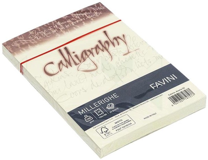 Пощенски пликове Favini Calligraphy Пощенски пликове Favini Calligraphy - 25 броя с размери 12 x 18 cm от серията Millerighe -