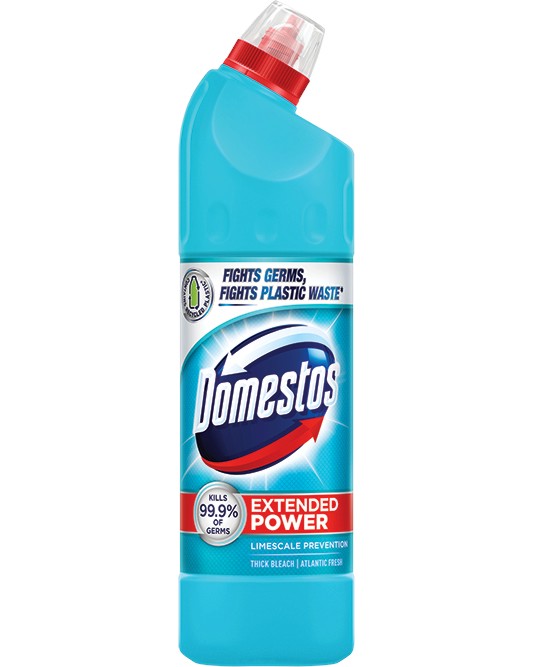 Препарат за баня и тоалетна Domestos Atlantic Fresh Препарат за баня и тоалетна Domestos Atlantic Fresh - 750 ml - почистващ препарат