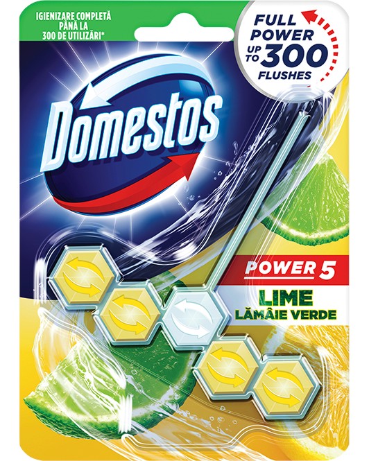 Тоалетно блокче Domestos Power 5 Тоалетно блокче Domestos Power 5 - 1 ÷ 5 броя, с аромат на лайм - продукт