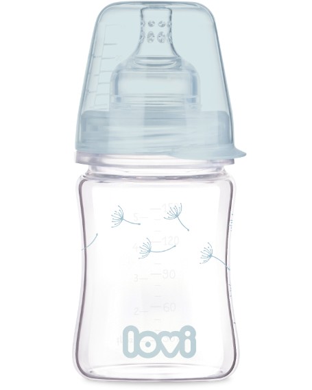 Стъклено бебешко шише Lovi - 150 ml, от серията Botanic, 0+ м - шише