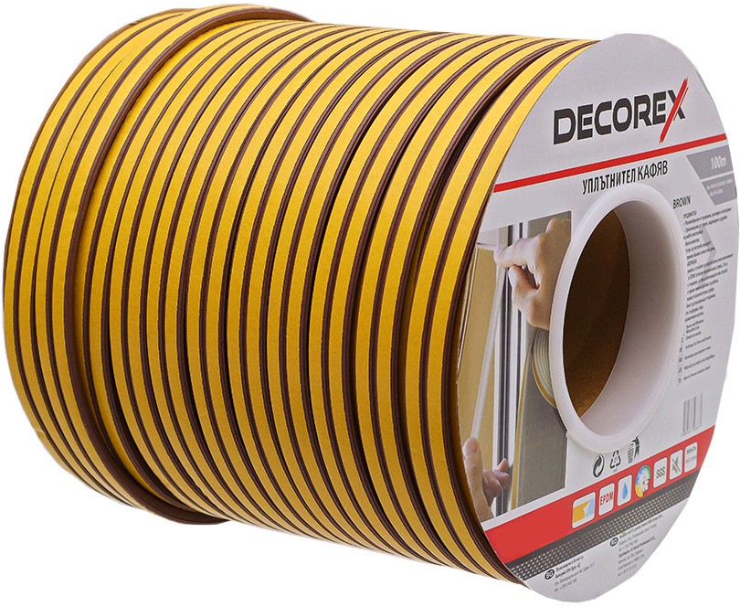 Самозалепващ гумен уплътнител за врати и прозорци Decorex Самозалепващ гумен уплътнител за врати и прозорци Decorex - За P профил с ширина 5.5 mm -
