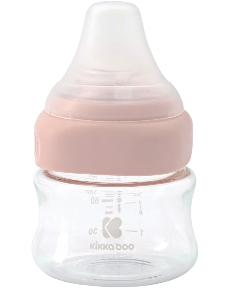Стъклено бебешко шише Kikka Boo - 100 ml, за 0+ месеца - шише
