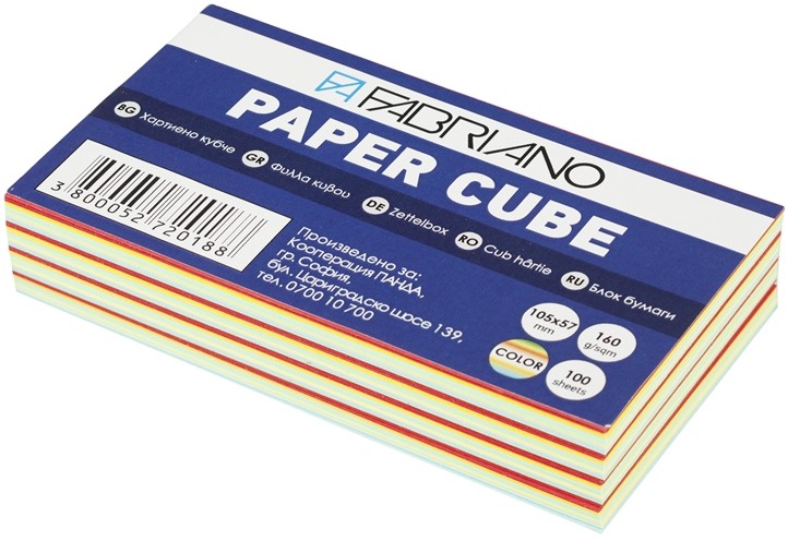 Цветно хартиено кубче Fabriano - 100 листа с размери 10.5 x 5.7 cm - 