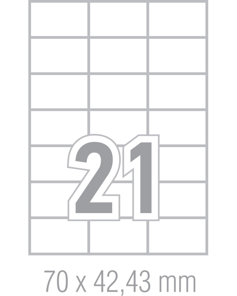 Бели правоъгълни етикети за принтиране Tanex - 2100 самозалепващи етикета с размери 70 x 42.43 mm  - 