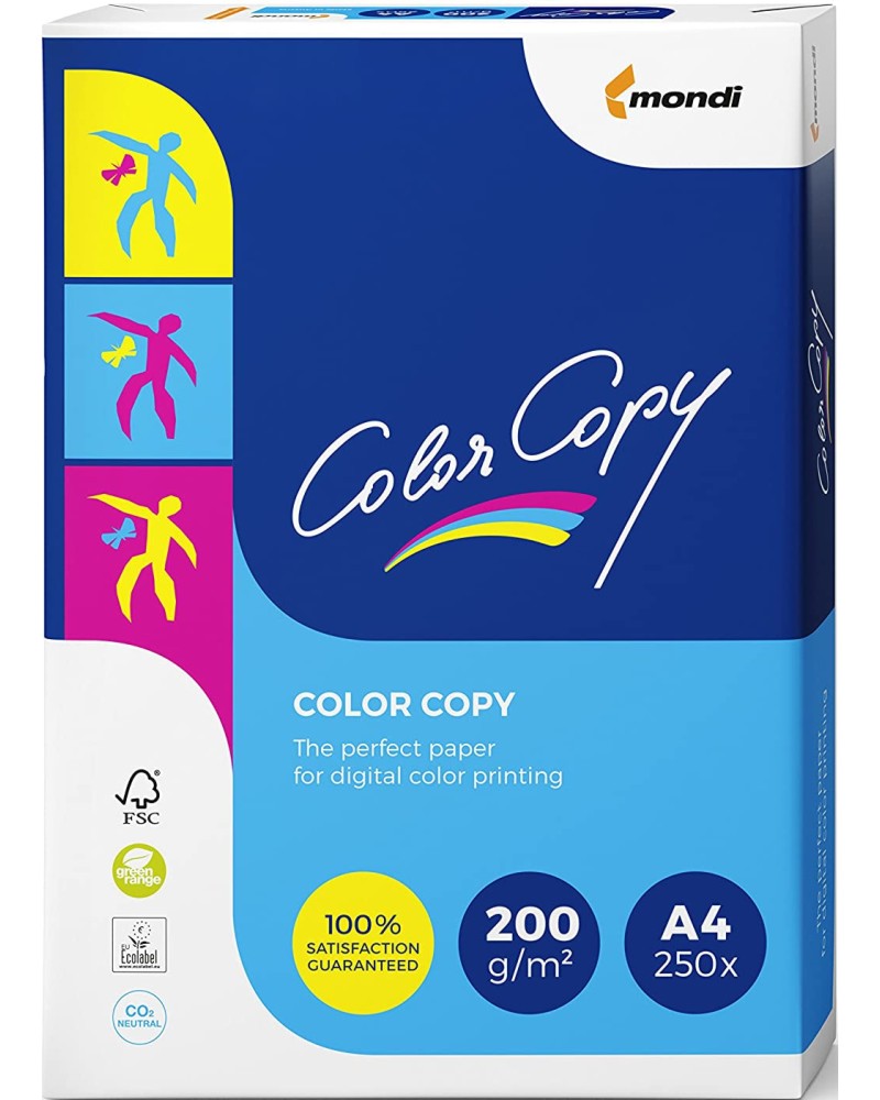 Копирна хартия A4 Mondi Color Copy - 250 листа, 200 g/m<sup>2</sup> и белота 160 - копирна хартия