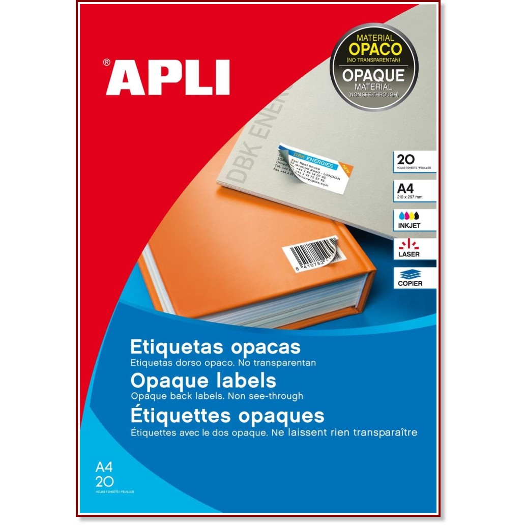 Бели правоъгълни етикети за принтиране Apli - 480 самозалепващи етикета с размери 70 x 37 mm - 