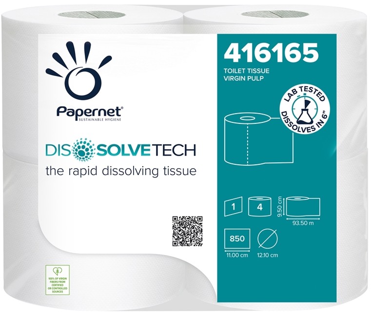 Еднопластова тоалетна хартия Papernet - 4 рула от серията Dissolve Tech - 