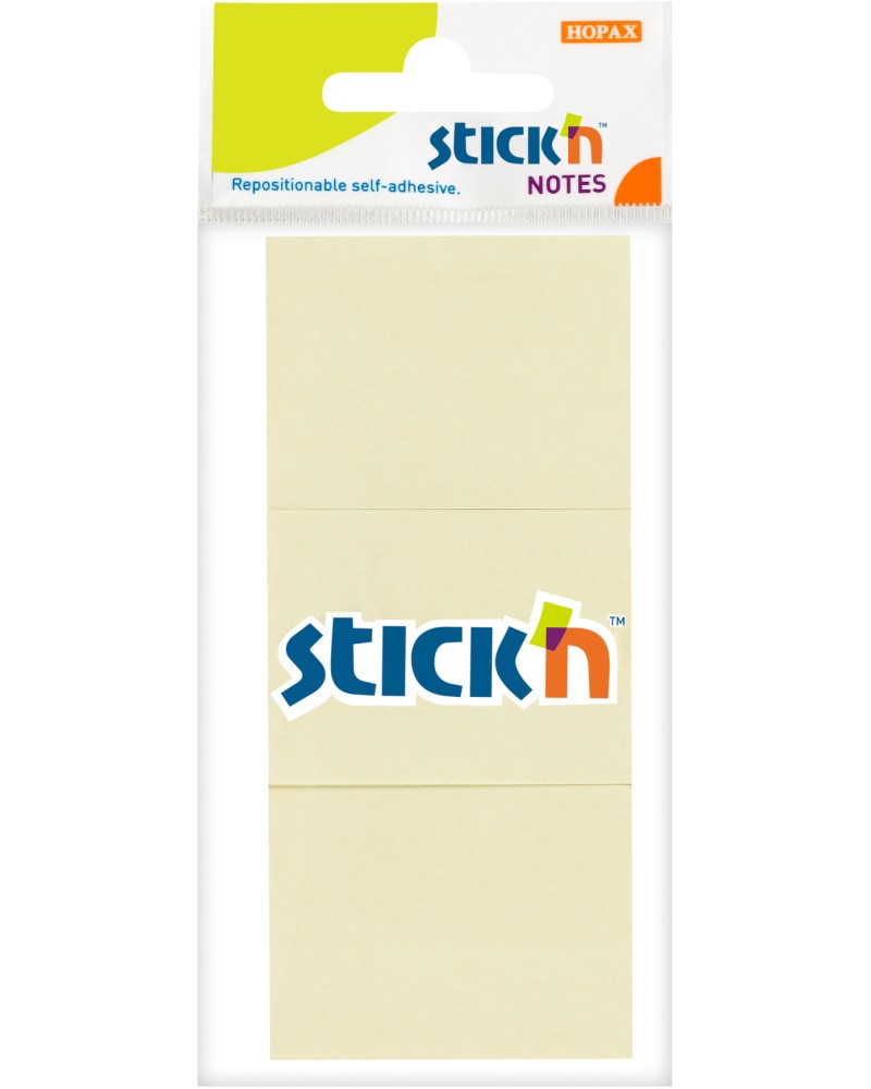 Жълти самозалепващи листчета Stick'n Жълти самозалепващи листчета Stick'n - 3 кубчета x 100 броя с размери 3.8 x 5.1 cm -