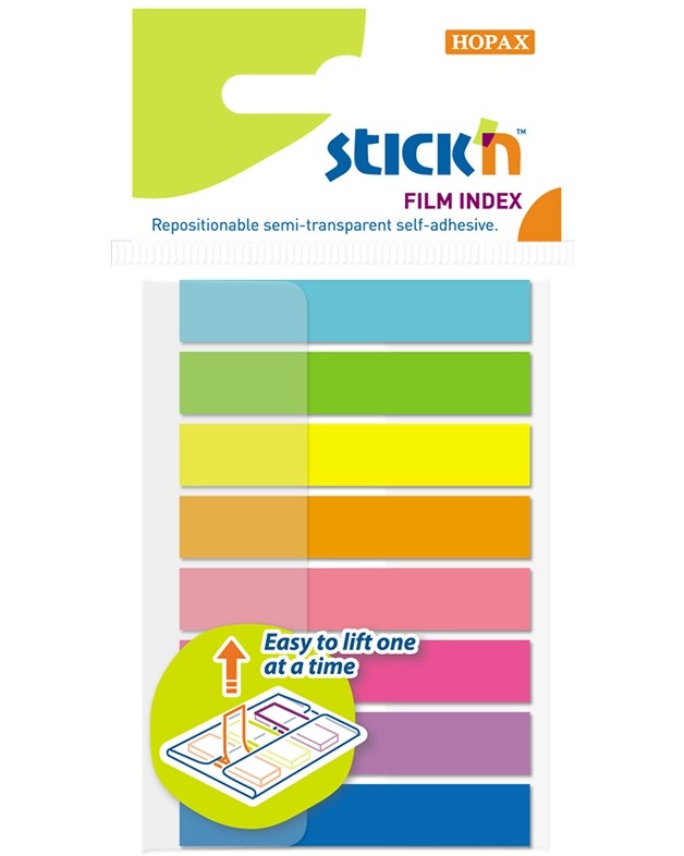 Самозалепващи индекси Stick'n Film Index - 160 броя с размери 4.5 x 0.8 cm - 