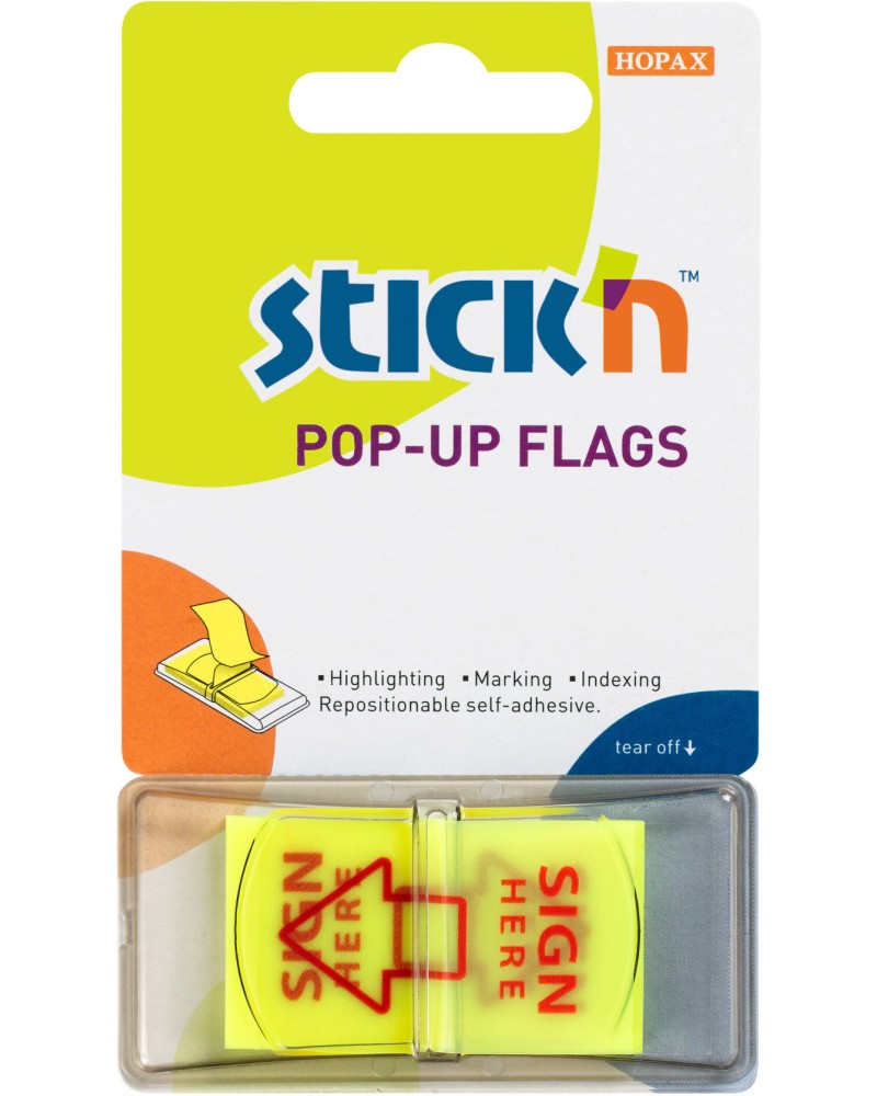 Самозалепващи индекси Stick'n Sign Here Самозалепващи индекси Stick'n Sign Here - 50 броя с размери 4.5 x 2.5 cm -