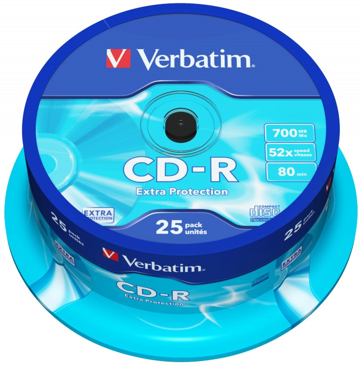 CD-R Verbatim 700 MB - 25 диска със скорост на записване до 52x - 