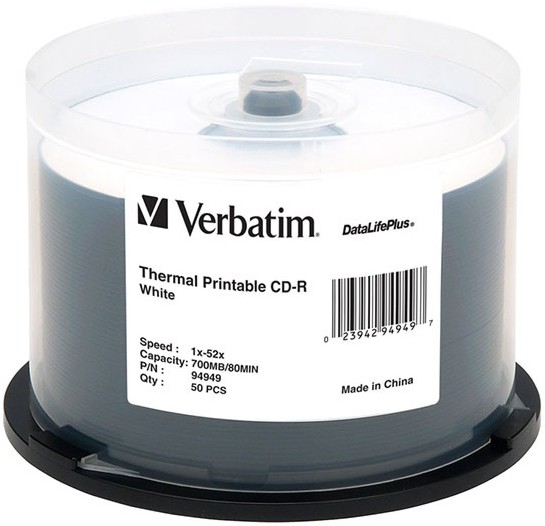 CD-R за мастиленоструен печат Verbatim 700 MB CD-R за мастиленоструен печат Verbatim 700 MB - 50 диска със скорост на записване до 52x -