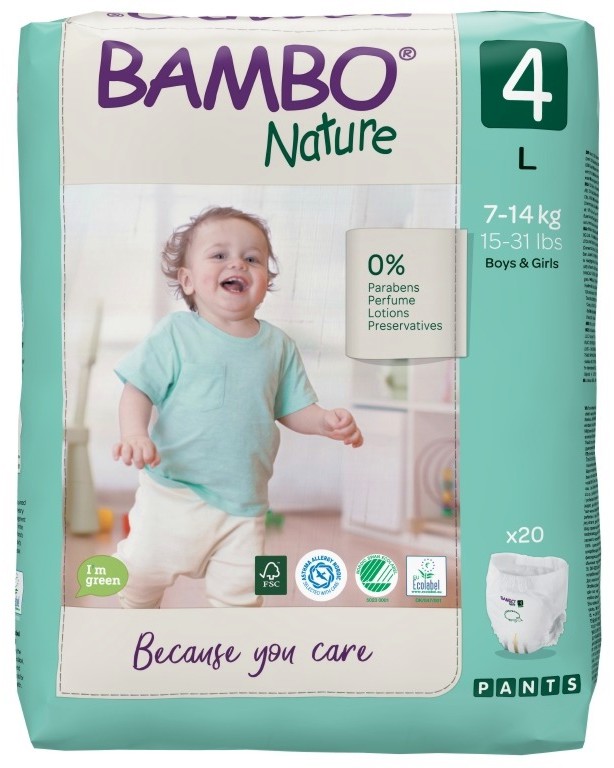 Еко гащички Bambo Nature Pants 4 L - 20 броя, за бебета 7-14 kg - продукт
