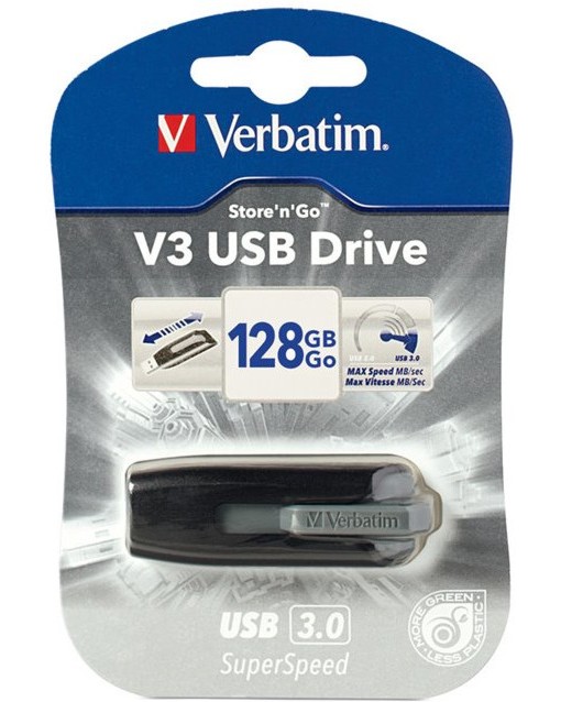 USB 3.0 флаш памет 128 GB Verbatim V3 - 