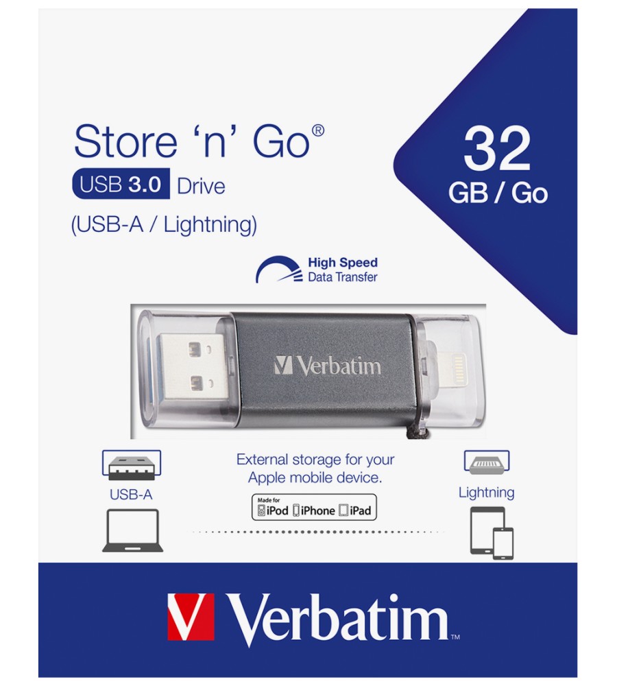 USB A / Lightning 3.0   32 GB Verbatim Store 'n' Go -  iPhone, iPad  iPod - 