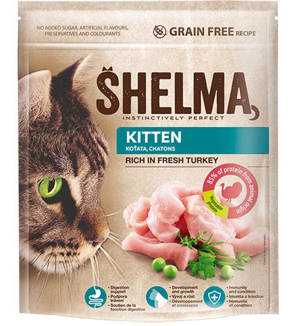 Суха храна за котки SHELMA Kitten Суха храна за котки SHELMA Kitten - 750 g, с пуешко, от 4 до 12 месеца - храна