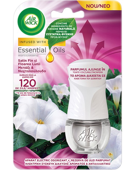 Електрически ароматизатор Air Wick Електрически ароматизатор Air Wick - С пълнител 19 ml с аромат на сатен и лунна лилия - продукт