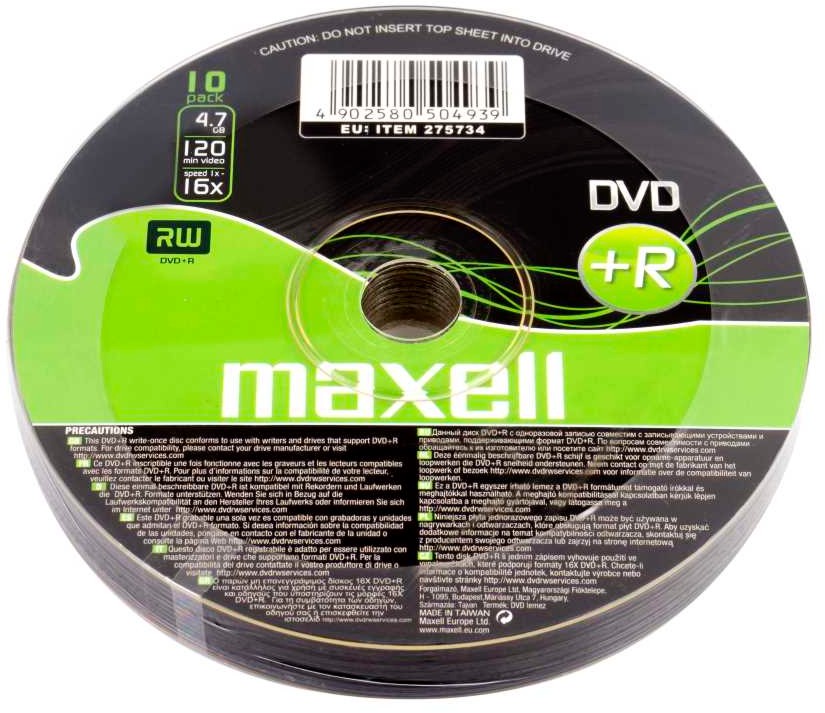 DVD+R Maxell 4.7 GB DVD+R Maxell 4.7 GB - 10, 50 или 100 броя със скорост на записване до 16x -