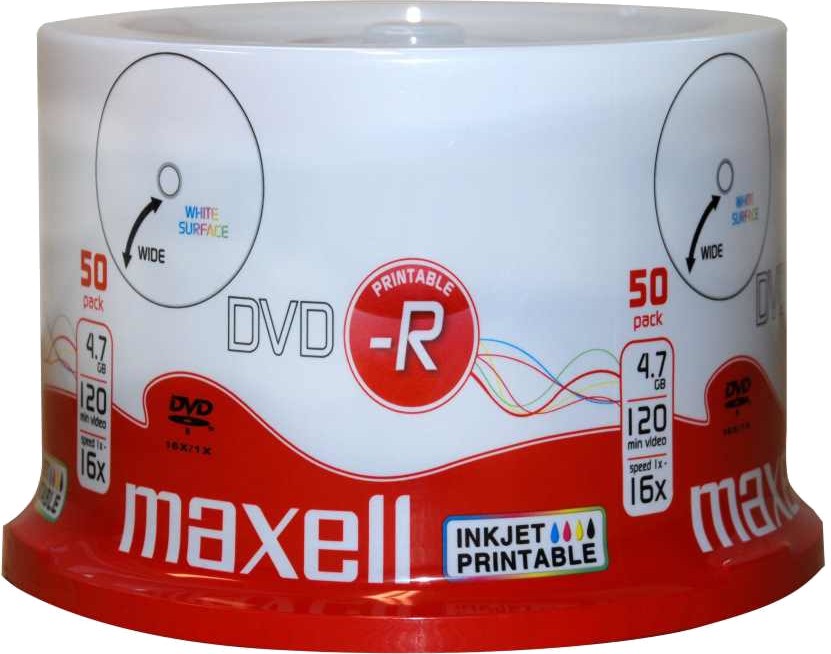 DVD-R за мастиленоструен печат Maxell 4.7 GB - 50 диска със скорост на записване до 16x - 