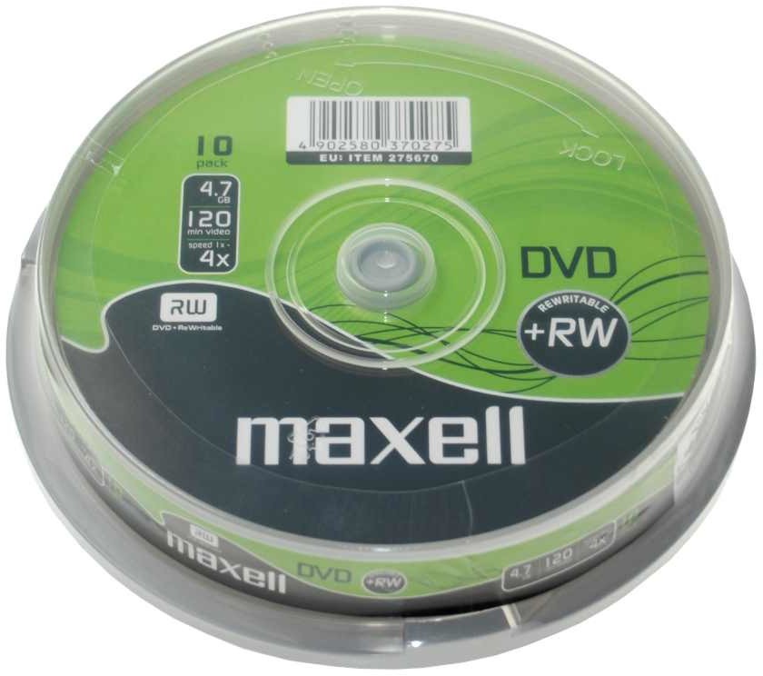DVD+RW Maxell 4.7 GB - 10 диска със скорост на записване до 4x - 