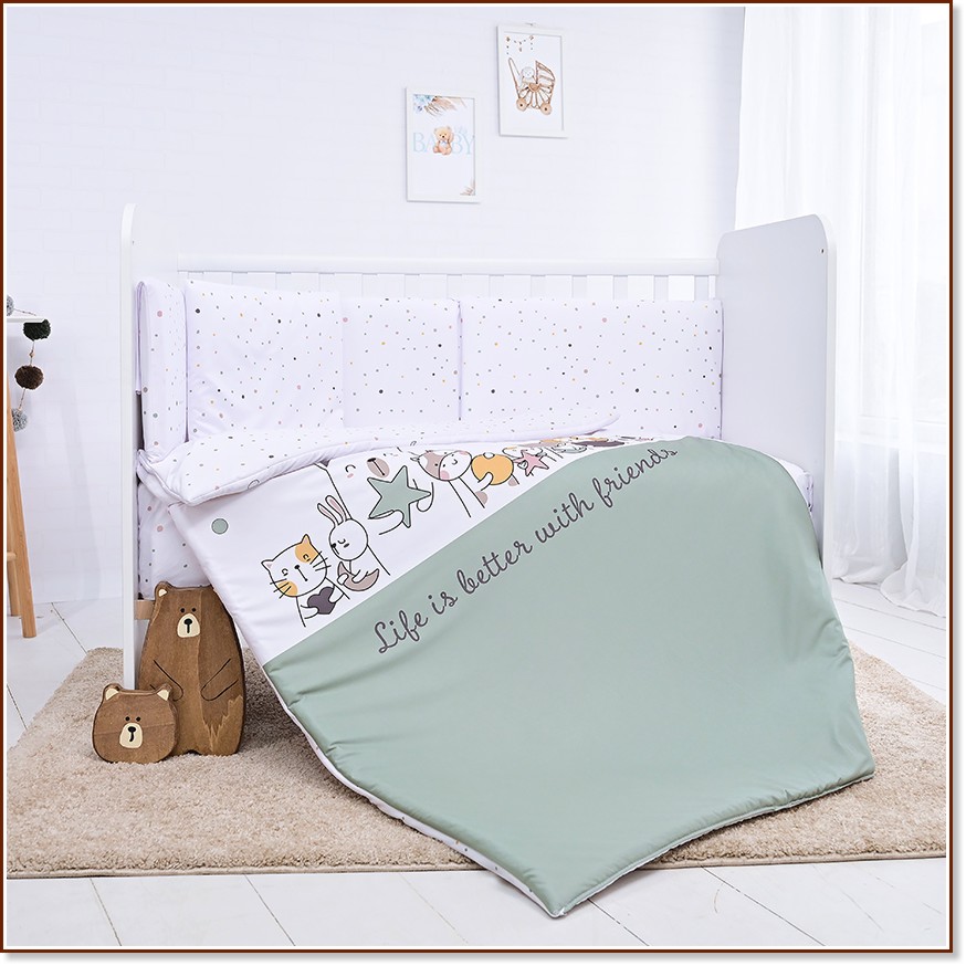 Бебешки спален комплект 7 части Lorelli Smile Бебешки спален комплект 7 части Lorelli Smile - За легла 60 x 120 cm, от серията Happy Friends - продукт