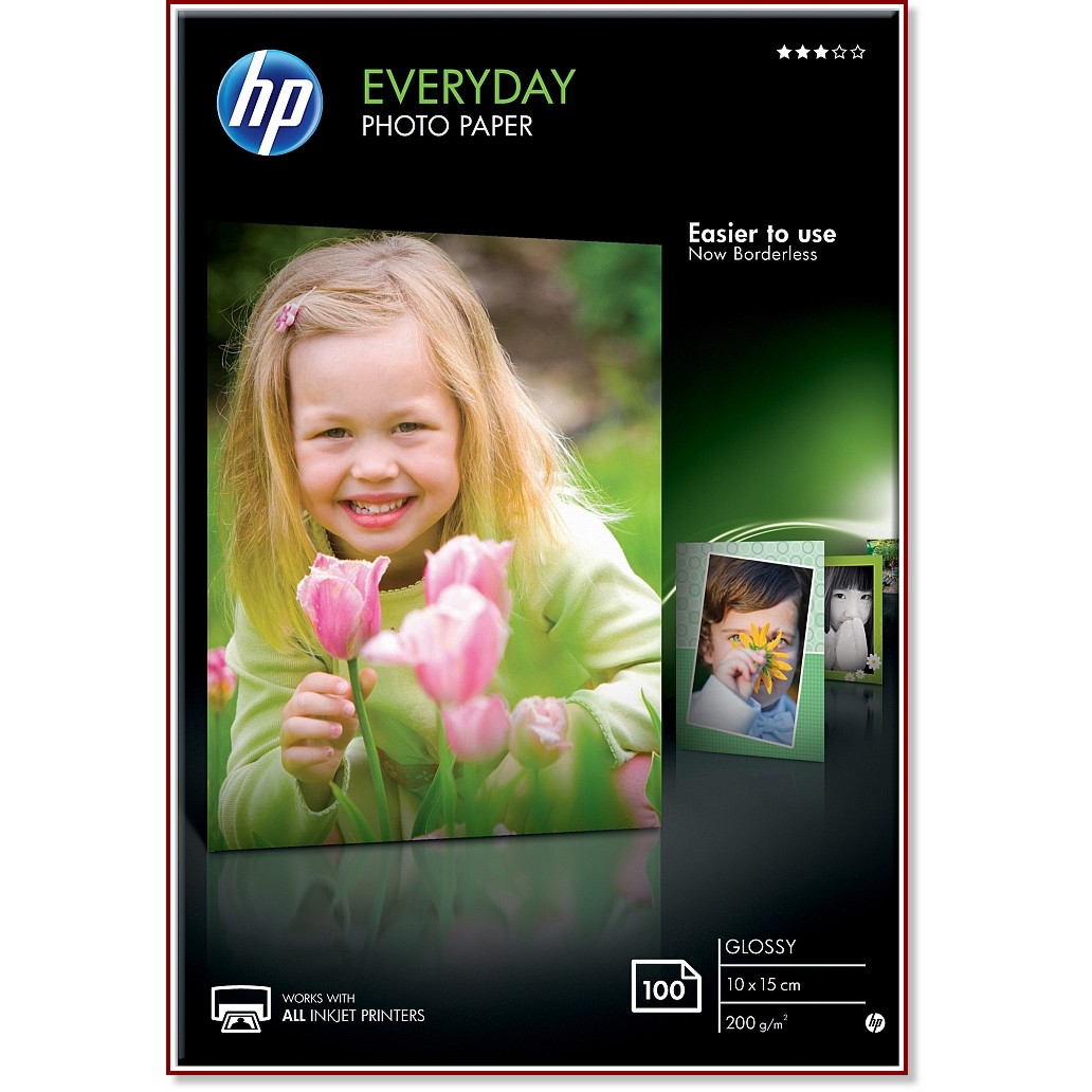 Гланцирана фотохартия за мастиленоструйни устройства HP Everyday Glossy Photo Гланцирана фотохартия за мастиленоструйни устройства HP Everyday Glossy Photo - 10 x 15 cm, 100 листа, 200 g/m<sup>2</sup> -