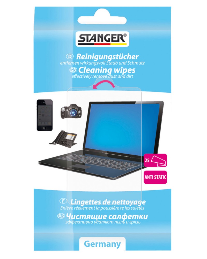 Кърпички за почистване на екрани Stanger Кърпички за почистване на екрани Stanger - 25 броя - мокри кърпички