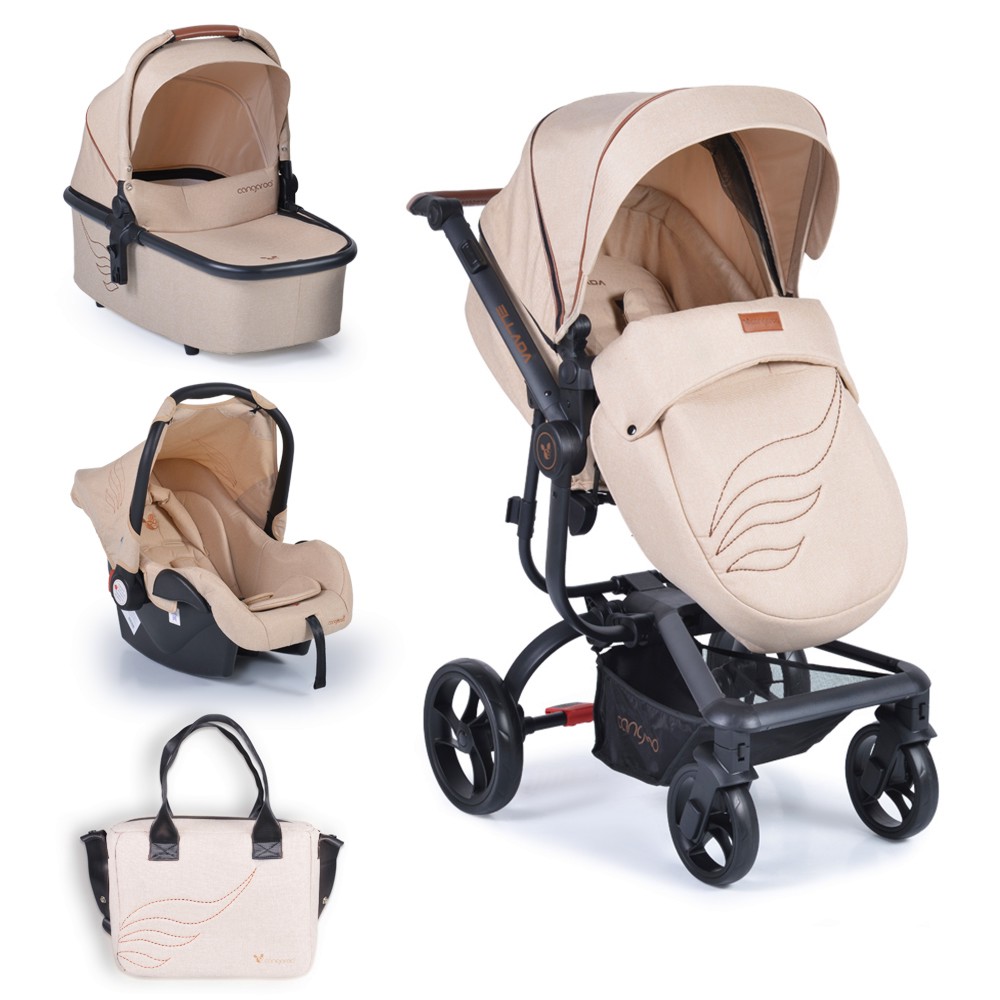 Бебешка количка 3 в 1 Cangaroo Ellada - С кош за новородено, лятна седалка, кош за кола, чанта и аксесоари - количка