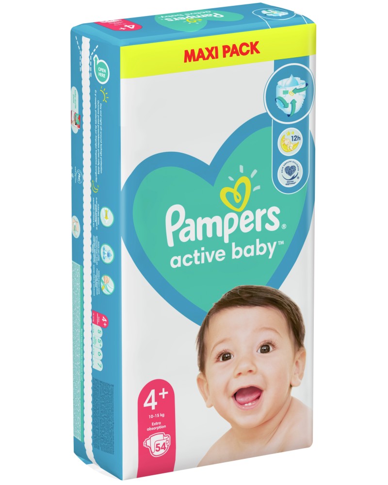 Пелени Pampers Active Baby 4+ - 54 броя, за бебета 10-15 kg - продукт